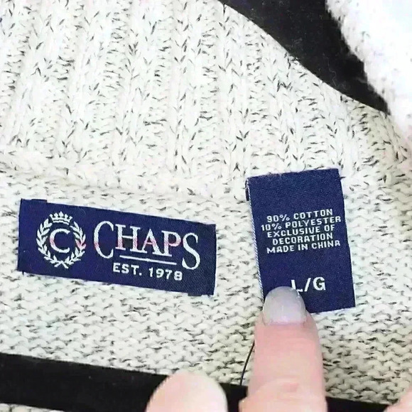 NWT CHAPS Size L Red Lodge Knit Cream color/marled 1/4 zip pullover sweater - Picture 9 of 16